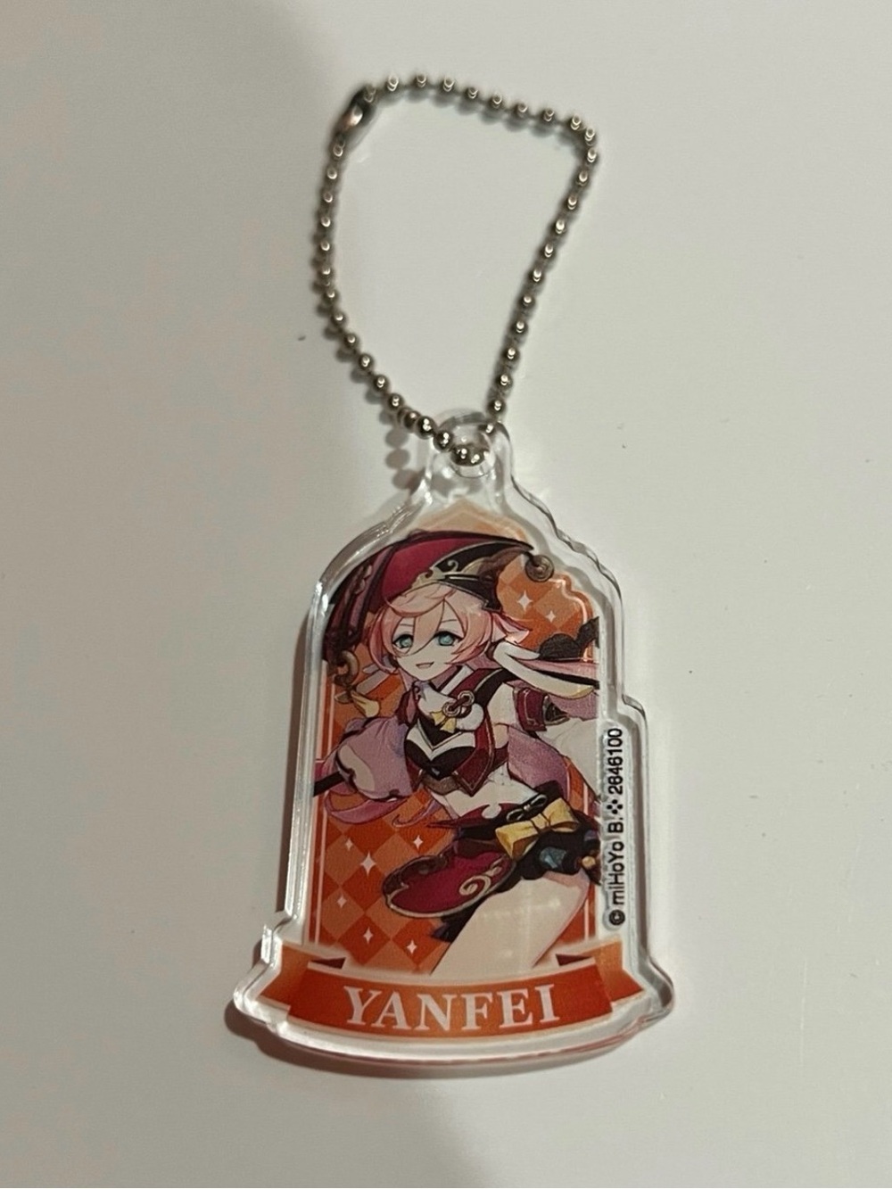 Yanfei Character Acrylic Keychain - Orange and Pink Charm
